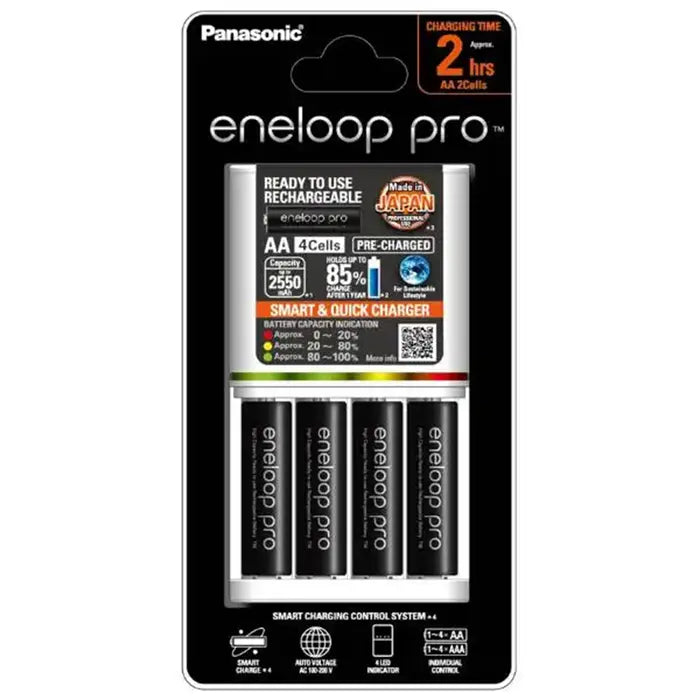Panasonic Eneloop Pro Battery Charger - Includes 4 x AA Batteries