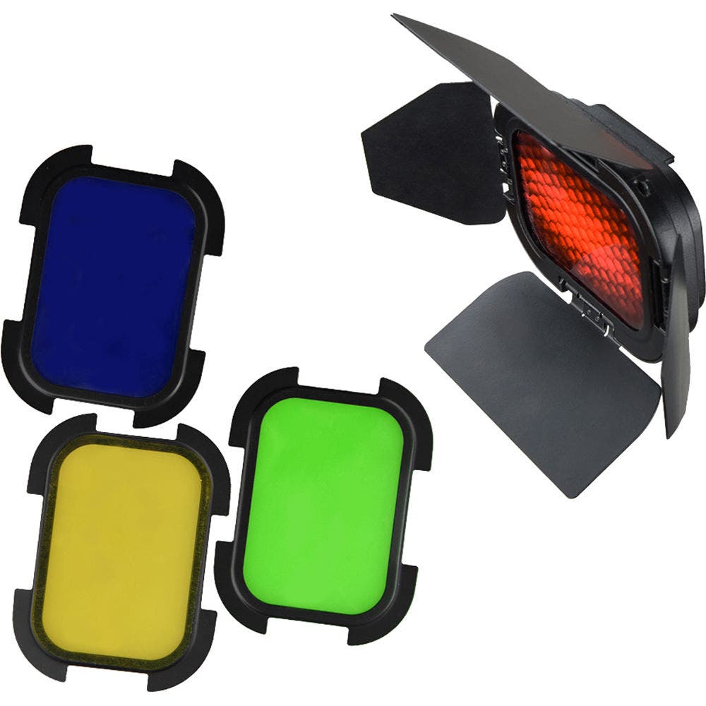 Godox Barndoor Kit with Honeycomb Grid & 4 Color Gels for AD200 Speedlight Head