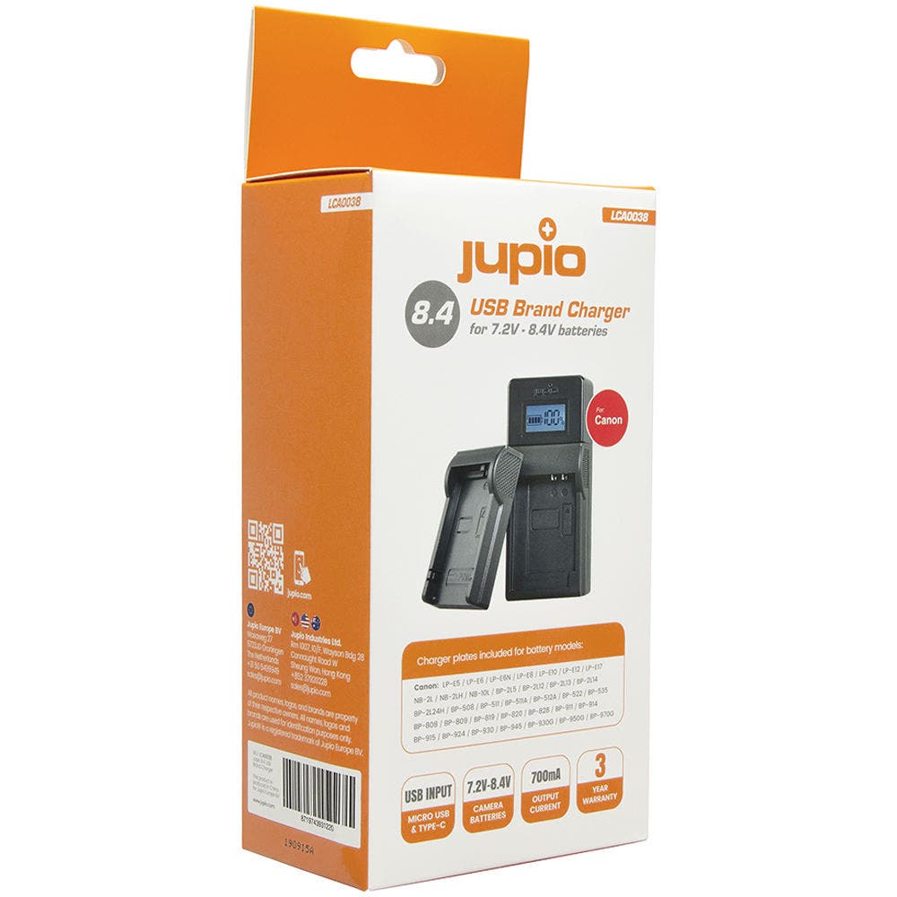Jupio USB Charger Kit for Select Canon Batteries (7.2 to 8.4V)