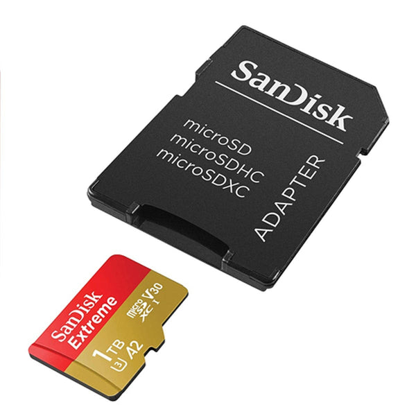 SanDisk Extreme microSDXC, SQXA1 1TB V30 U3 C10 A2 UHS-I (160MB/s R, 90MB/s W) 4x6 SD Adaptor Lifetime Limited