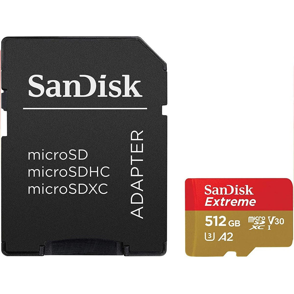 SanDisk Extreme microSDXC, SQXA1 512GB V30 U3 C10 A2 UHS-I (160MB/s R, 90MB/s) SD Adaptor