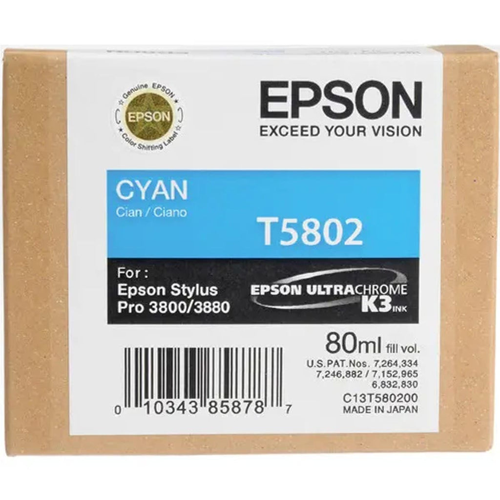 Epson T5802 UltraChrome K3 Cyan Ink Cartridge (80ml)