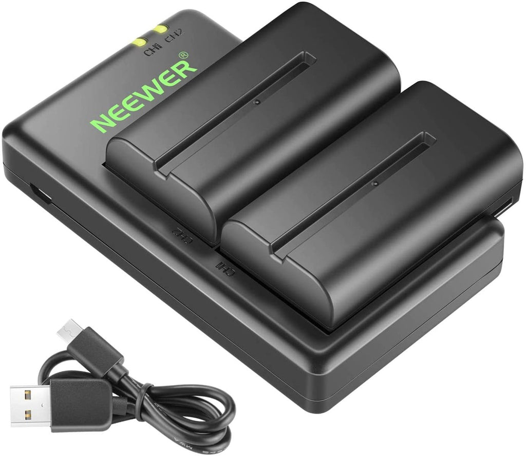 Neewer NP-F550 Battery Charger Set for Sony (2-Pack Battery, Dual Slot Charger)