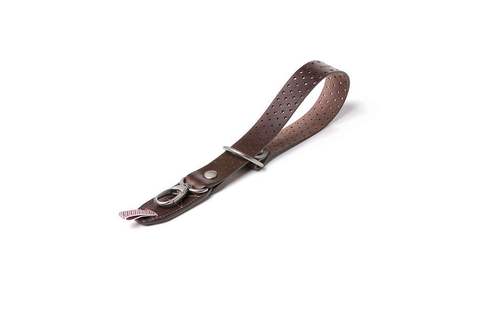 Barber Shop Razor Cut Camera Wrist Strap (Perforated Dark Brown Leather) 