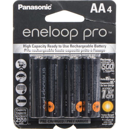 Panasonic Eneloop Pro AA Rechargeable NiMH Batteries (1.2V, 2550mAh, 4-Pack)