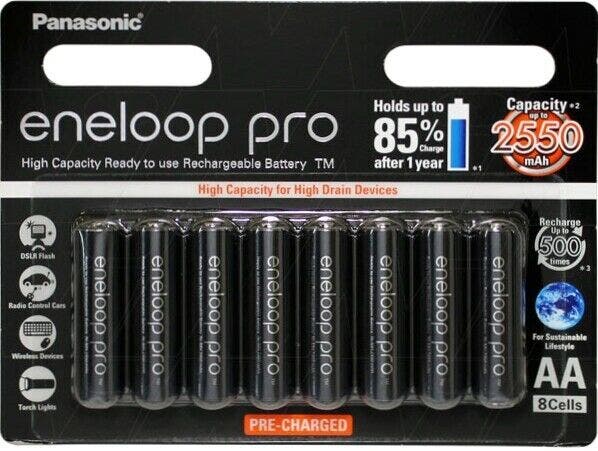 Panasonic Eneloop Pro AA Rechargeable NiMH Batteries (1.2V 2550mAh 8-Pack)