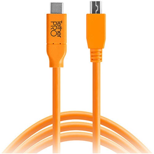 Tether Tools TetherPro USB Type-C Male to 8-Pin Mini-USB 2.0 Type-B Male Cable 15ft (Orange)