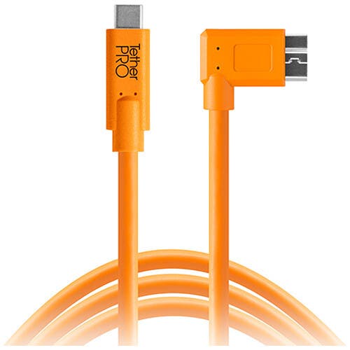 Tether Tools TetherPro USB Type-C Male to Micro-USB 3.0 Type B Male Cable 4.6m (Orange) Right-Angle