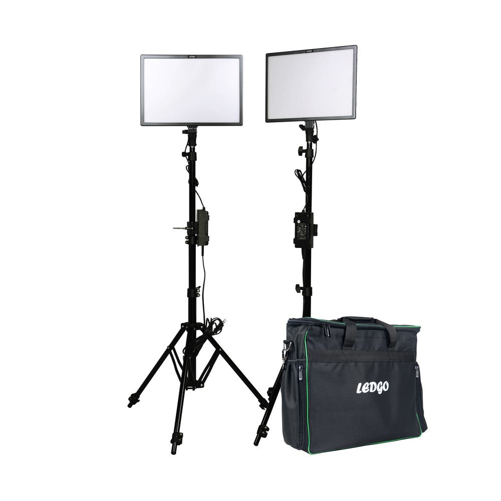 LedGo Luxpad E268C Twin LED Light Kit with Batteries, Stands & Grids
