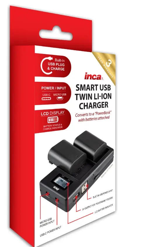 INCA Charger USB Twin SONY NP-F970 int USB cord input Micro & Type C port LCD / Powerbank