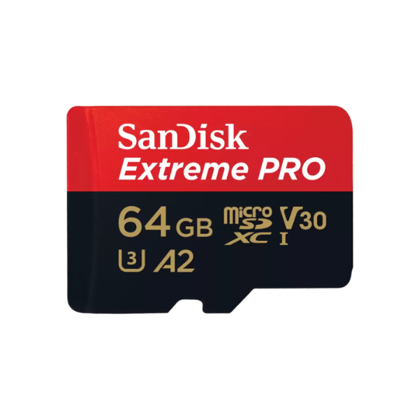 SanDisk Extreme Pro microSDXC V30, U3, C10, UHS-I Card 64GB 200MB/s Read Write 90MB/s